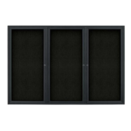 United Visual Products Sliding Door Indoor Enclosed Corkboard, 9 UV9030ACSH-WHITE-BLACK